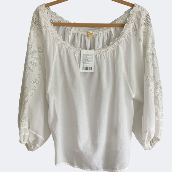 NWT Anthropologie Leifsdottir White Off Shoulder Embroidered Peasant Top S - Picture 7 of 15